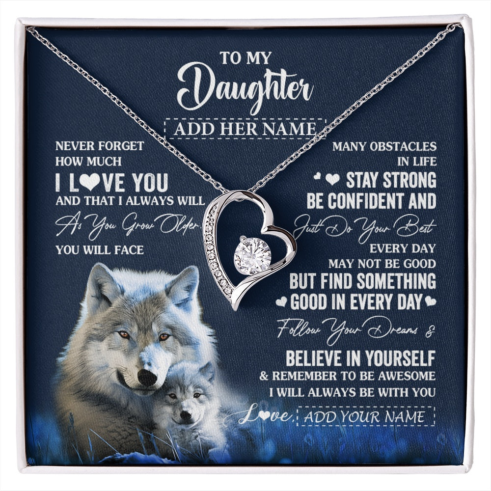 Forever Love Necklace 14K White Gold Finish | 1 | Personalized To My Daughter I Love You Forever Necklace From Mom Dad Mother Wolf Daughter Birthday Gifts Graduation Christmas Custom Gift Box Message Card | siriusteestore.myshopify
