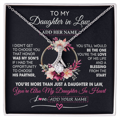 Alluring Beauty Necklace 14K White Gold Finish | 1 | Personalized To My Daughter In Law Gift From Mother In Law Necklace Daughter In Heart Birthday Gift For Daughter In Law Wedding Christmas Gift Box Message Card | siriusteestore.myshopify