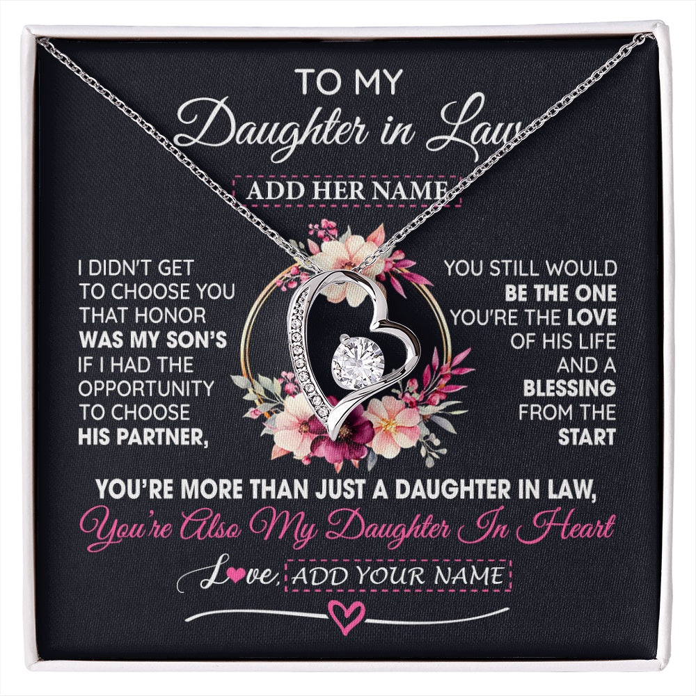 Forever Love Necklace 14K White Gold Finish | 1 | Personalized To My Daughter In Law Gift From Mother In Law Necklace Daughter In Heart Birthday Gift For Daughter In Law Wedding Christmas Gift Box Message Card | siriusteestore.myshopify