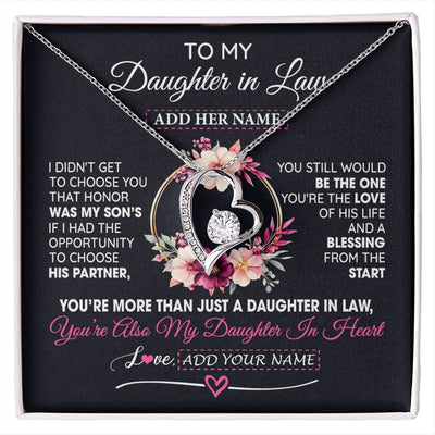 Forever Love Necklace 14K White Gold Finish | 1 | Personalized To My Daughter In Law Gift From Mother In Law Necklace Daughter In Heart Birthday Gift For Daughter In Law Wedding Christmas Gift Box Message Card | siriusteestore.myshopify