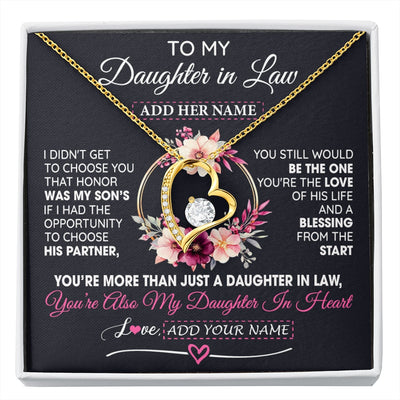 Forever Love Necklace 18K Yellow Gold Finish | 1 | Personalized To My Daughter In Law Gift From Mother In Law Necklace Daughter In Heart Birthday Gift For Daughter In Law Wedding Christmas Gift Box Message Card | siriusteestore.myshopify
