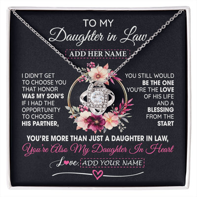 Love Knot Necklace 14K White Gold Finish | 1 | Personalized To My Daughter In Law Gift From Mother In Law Necklace Daughter In Heart Birthday Gift For Daughter In Law Wedding Christmas Gift Box Message Card | siriusteestore.myshopify