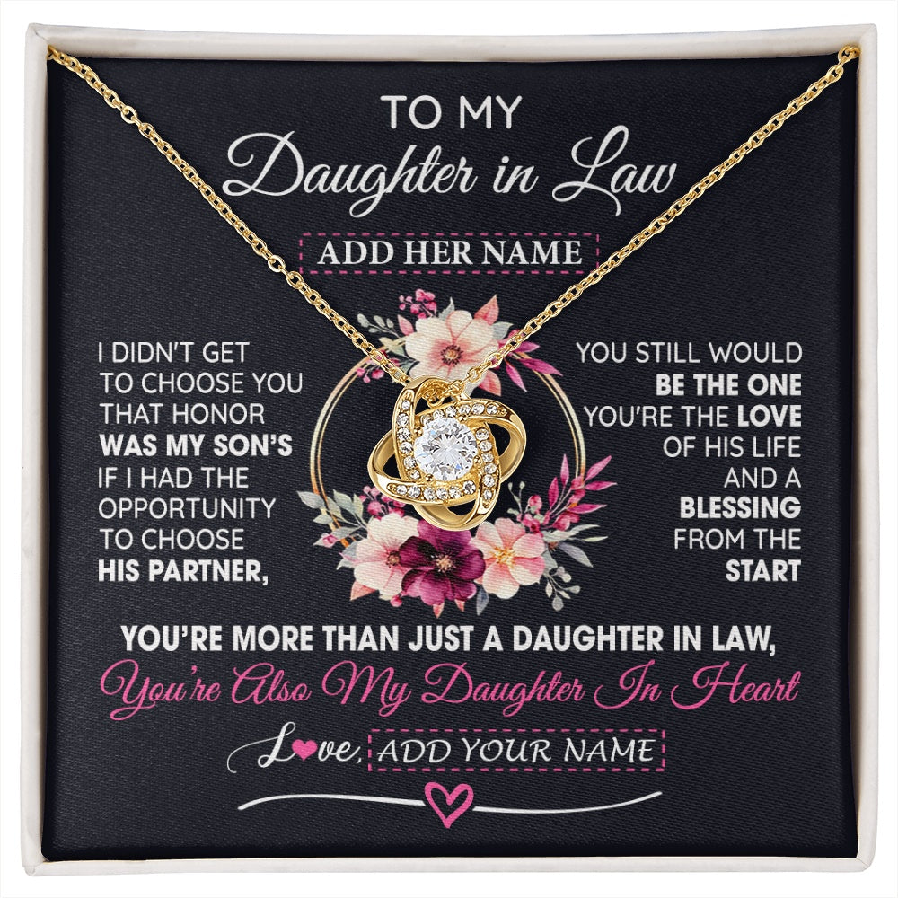 Love Knot Necklace 18K Yellow Gold Finish | 1 | Personalized To My Daughter In Law Gift From Mother In Law Necklace Daughter In Heart Birthday Gift For Daughter In Law Wedding Christmas Gift Box Message Card | siriusteestore.myshopify