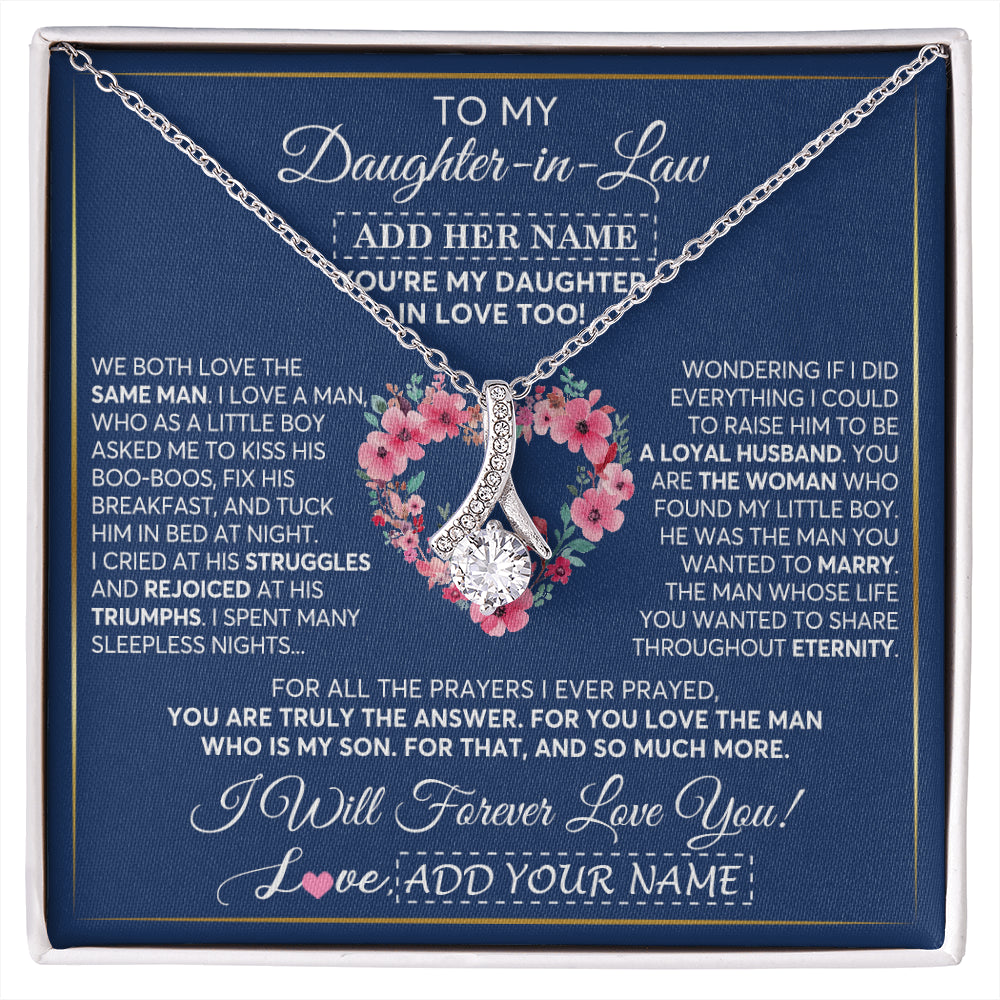 Alluring Beauty Necklace 14K White Gold Finish | 1 | Personalized To My Daughter In Law Gifts Necklace From Mother In Law Bonus Daughter In Law Honor Pendant Jewelry Birthday Customized Gift Box Message Card | siriusteestore