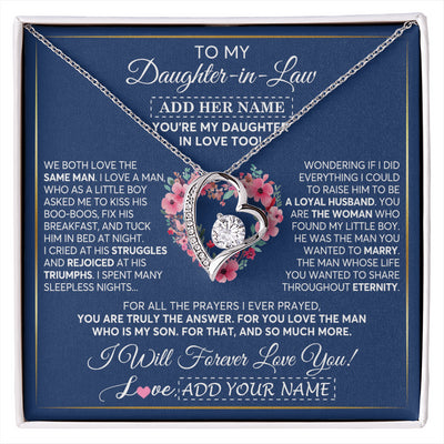 Forever Love Necklace 14K White Gold Finish | 1 | Personalized To My Daughter In Law Gifts Necklace From Mother In Law Bonus Daughter In Law Honor Pendant Jewelry Birthday Customized Gift Box Message Card | siriusteestore