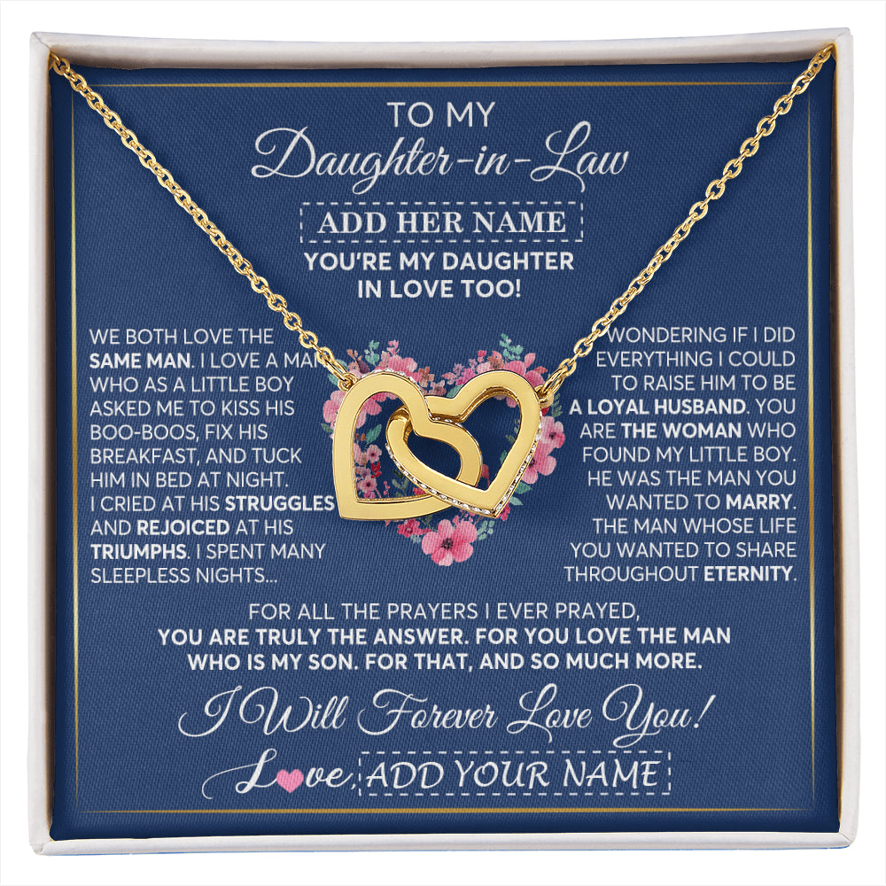Interlocking Hearts Necklace 18K Yellow Gold Finish | 1 | Personalized To My Daughter In Law Gifts Necklace From Mother In Law Bonus Daughter In Law Honor Pendant Jewelry Birthday Customized Gift Box Message Card | siriusteestore