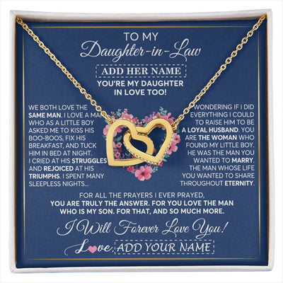 Interlocking Hearts Necklace 18K Yellow Gold Finish | 1 | Personalized To My Daughter In Law Gifts Necklace From Mother In Law Bonus Daughter In Law Honor Pendant Jewelry Birthday Customized Gift Box Message Card | siriusteestore