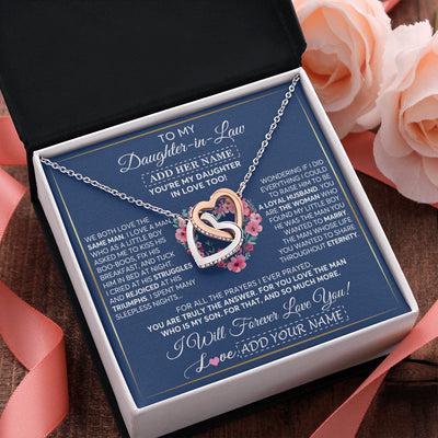 Interlocking Hearts Necklace Stainless Steel & Rose Gold Finish | 2 | Personalized To My Daughter In Law Gifts Necklace From Mother In Law Bonus Daughter In Law Honor Pendant Jewelry Birthday Customized Gift Box Message Card | siriusteestore