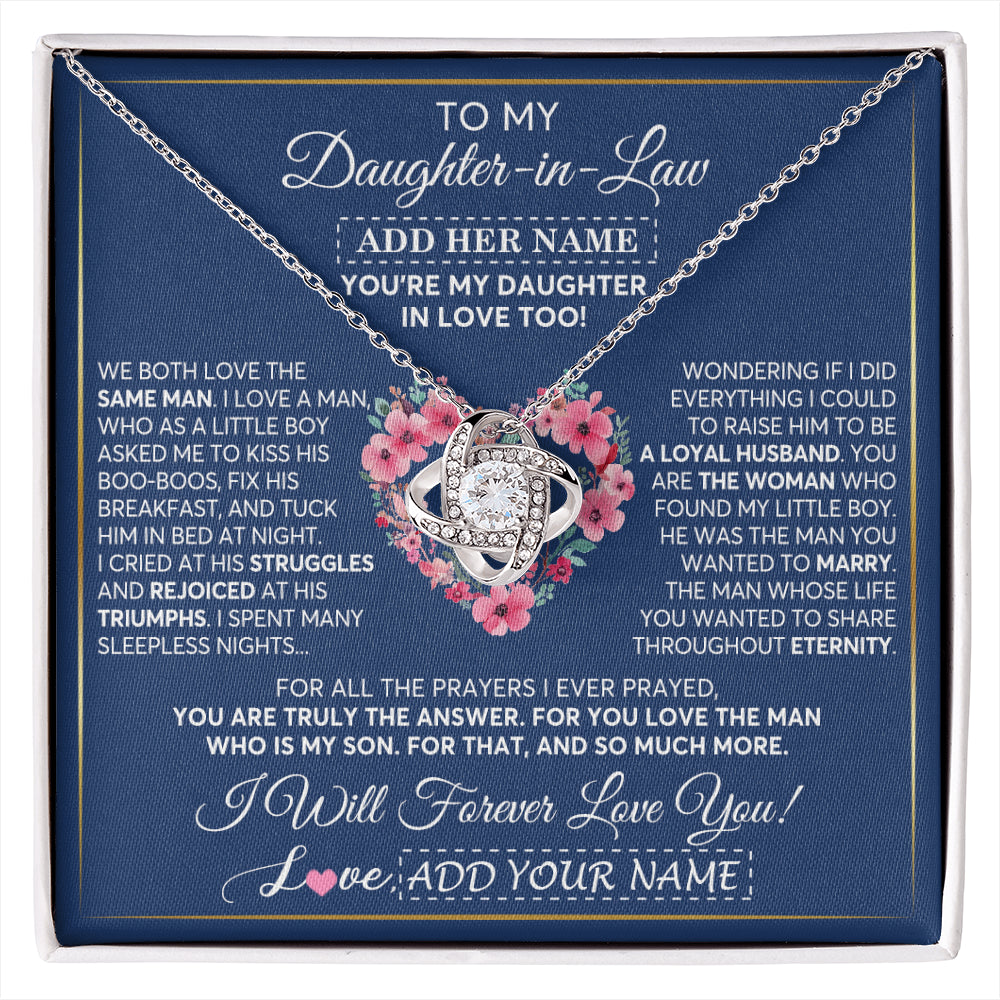 Love Knot Necklace 14K White Gold Finish | 1 | Personalized To My Daughter In Law Gifts Necklace From Mother In Law Bonus Daughter In Law Honor Pendant Jewelry Birthday Customized Gift Box Message Card | siriusteestore