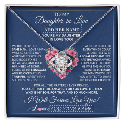 Love Knot Necklace 14K White Gold Finish | 1 | Personalized To My Daughter In Law Gifts Necklace From Mother In Law Bonus Daughter In Law Honor Pendant Jewelry Birthday Customized Gift Box Message Card | siriusteestore