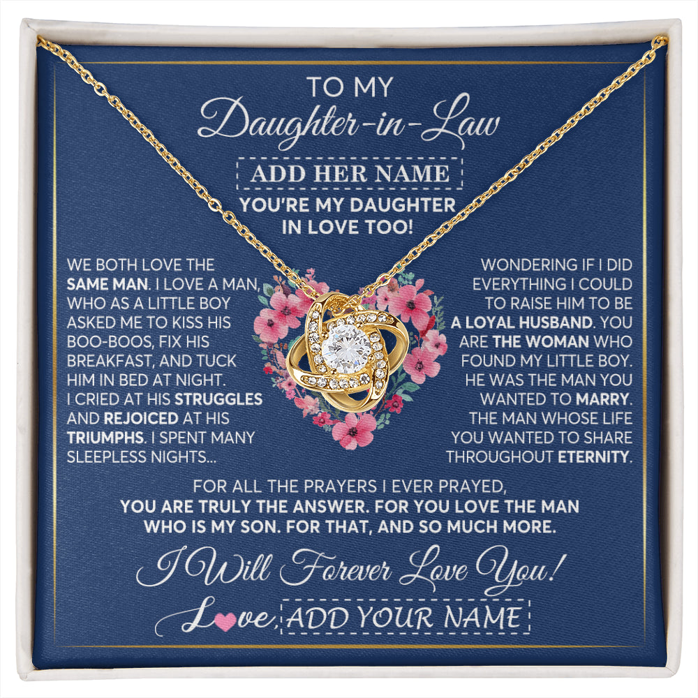 Love Knot Necklace 18K Yellow Gold Finish | 1 | Personalized To My Daughter In Law Gifts Necklace From Mother In Law Bonus Daughter In Law Honor Pendant Jewelry Birthday Customized Gift Box Message Card | siriusteestore
