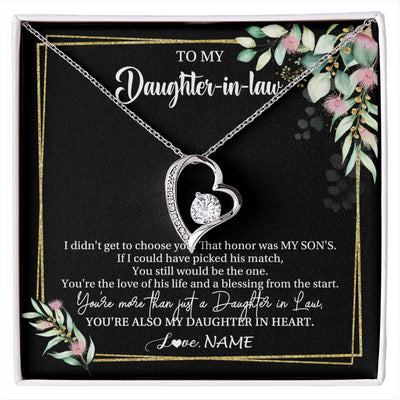 Forever Love Necklace 14K White Gold Finish | 1 | Personalized To My Daughter In Law Necklace Gift From Mother In Law Honor Pendant Jewelry Daughter In Law Birthday Christmas Customized Gift Box Message Card | siriusteestore
