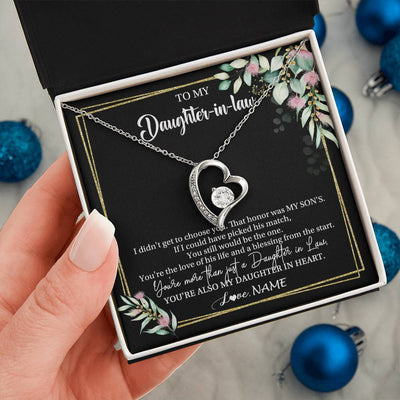 Forever Love Necklace 14K White Gold Finish | 2 | Personalized To My Daughter In Law Necklace Gift From Mother In Law Honor Pendant Jewelry Daughter In Law Birthday Christmas Customized Gift Box Message Card | siriusteestore