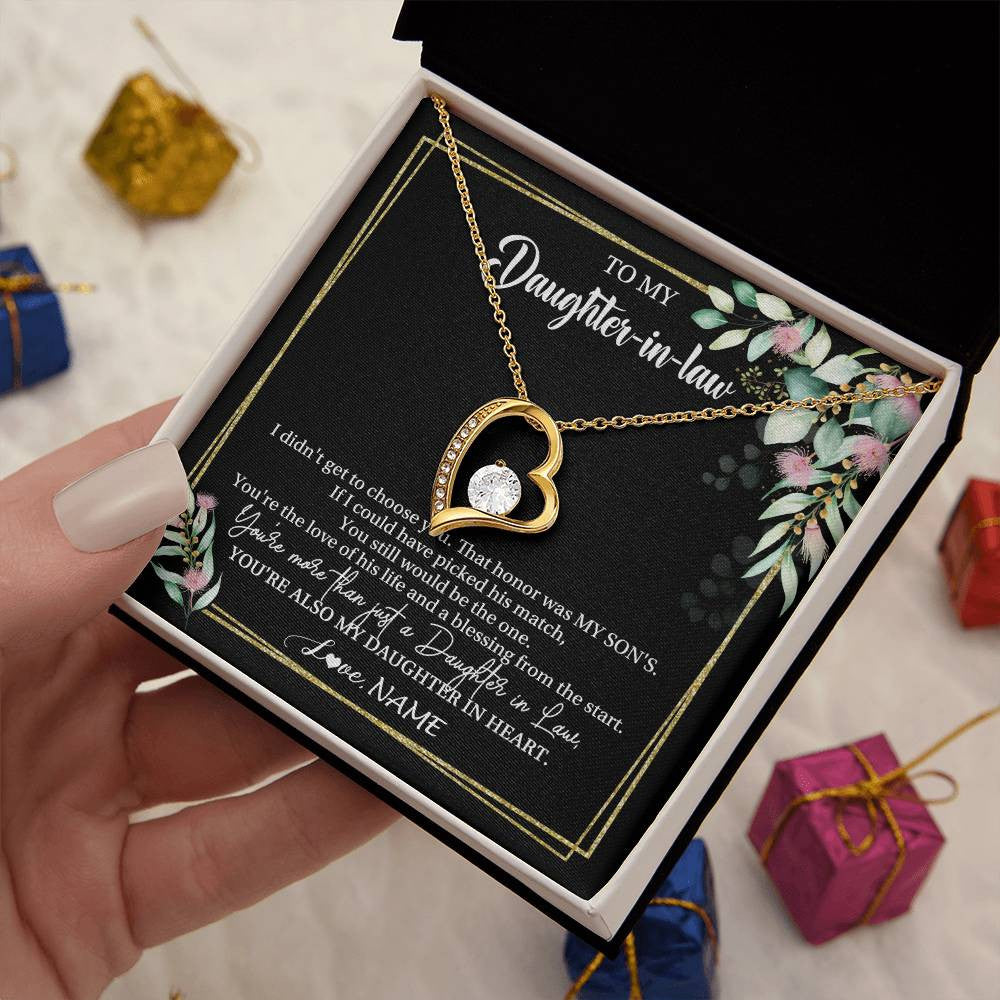 Forever Love Necklace 18K Yellow Gold Finish | 2 | Personalized To My Daughter In Law Necklace Gift From Mother In Law Honor Pendant Jewelry Daughter In Law Birthday Christmas Customized Gift Box Message Card | siriusteestore