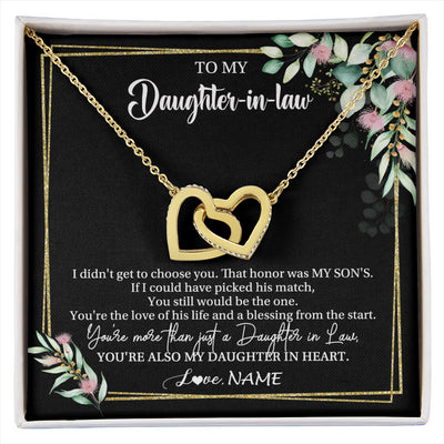 Interlocking Hearts Necklace 18K Yellow Gold Finish | 1 | Personalized To My Daughter In Law Necklace Gift From Mother In Law Honor Pendant Jewelry Daughter In Law Birthday Christmas Customized Gift Box Message Card | siriusteestore