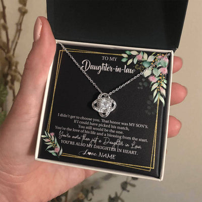 Love Knot Necklace 14K White Gold Finish | 2 | Personalized To My Daughter In Law Necklace Gift From Mother In Law Honor Pendant Jewelry Daughter In Law Birthday Christmas Customized Gift Box Message Card | siriusteestore