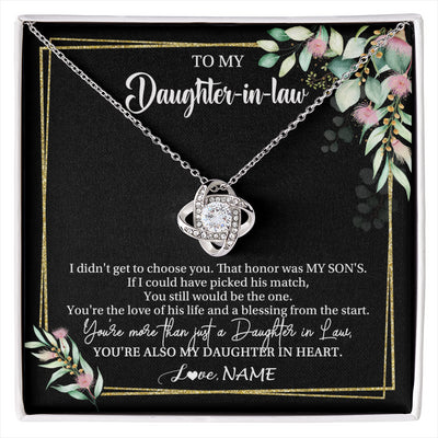 Love Knot Necklace 14K White Gold Finish | 1 | Personalized To My Daughter In Law Necklace Gift From Mother In Law Honor Pendant Jewelry Daughter In Law Birthday Christmas Customized Gift Box Message Card | siriusteestore