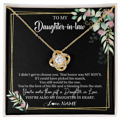 Love Knot Necklace 18K Yellow Gold Finish | 1 | Personalized To My Daughter In Law Necklace Gift From Mother In Law Honor Pendant Jewelry Daughter In Law Birthday Christmas Customized Gift Box Message Card | siriusteestore