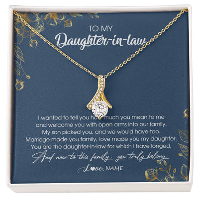 Alluring Beauty Necklace 18K Yellow Gold Finish | Personalized To My Daughter In Law Necklace Welcome Into Our Family Daughter In Law Her Wedding Day Jewelry Birthday Christmas Customized Gift Box Message Card | siriusteestore