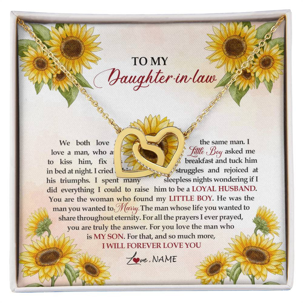 Interlocking Hearts Necklace 18K Yellow Gold Finish | Personalized To My Daughter In Law Necklace from Mother In Law I Will Forever Love You Daughter In Law Jewelry Birthday Wedding Day Customized Message Card | siriusteestore