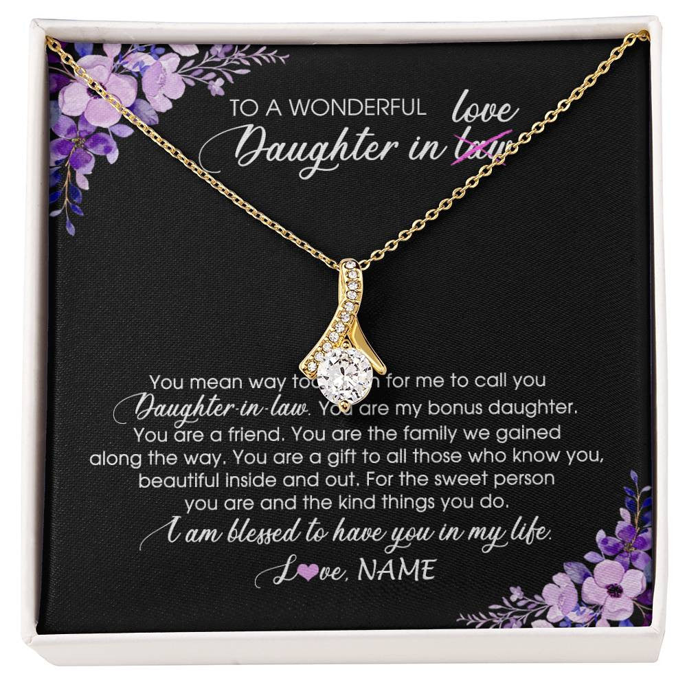 Alluring Beauty Necklace 18K Yellow Gold Finish | Personalized To My Daughter In Law Necklace from Mother In Law You Are My Bonus Daughter Jewelry Birthday Wedding Day Christmas Customized Message Card | siriusteestore