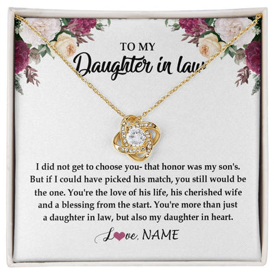 Love Knot Necklace 18K Yellow Gold Finish | Personalized To My Daughter In Law Necklace from Stepmom Stepmother You're More Than Just A Daughter In Law Birthday Jewelry Customized Gift Box Message Card | siriusteestore