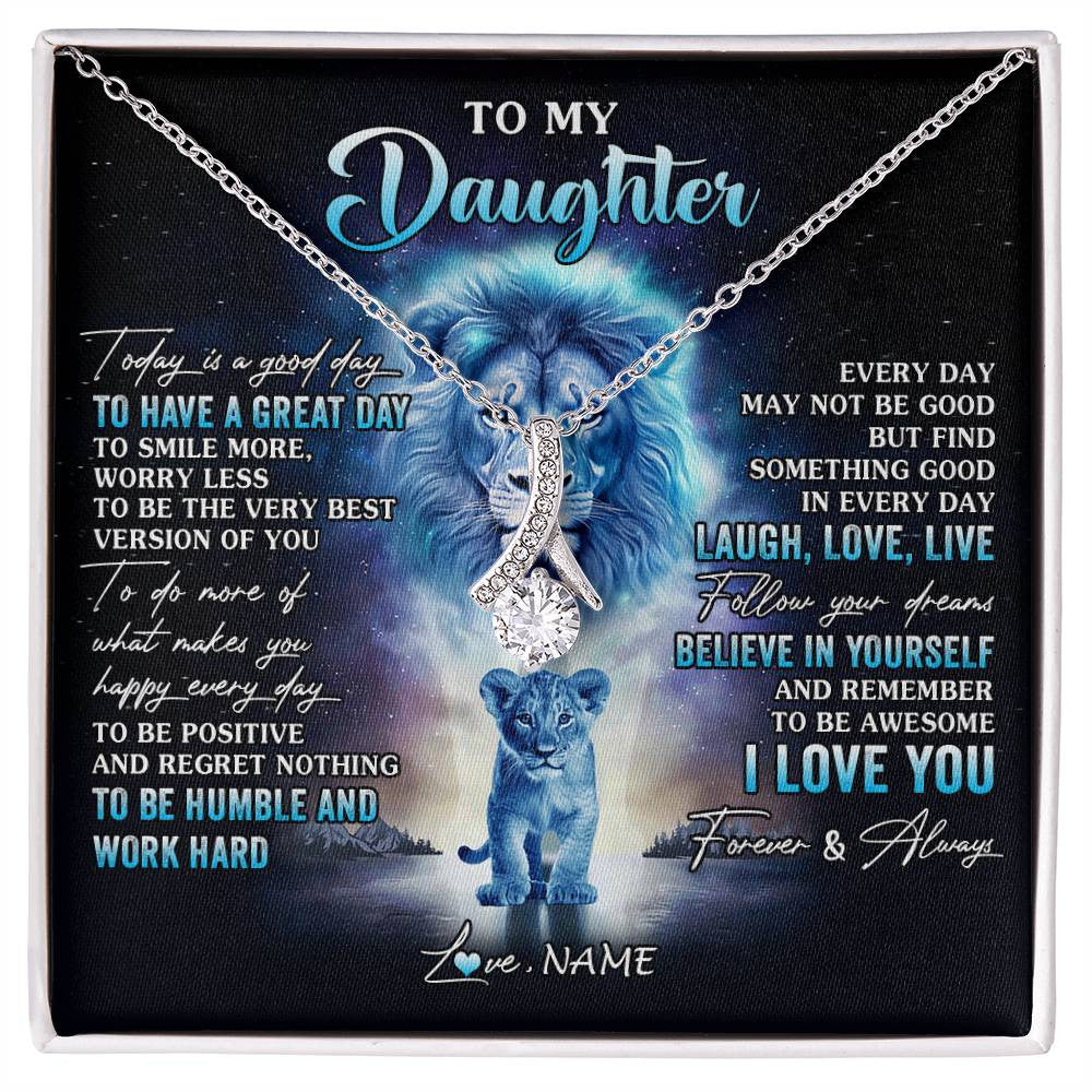 Alluring Beauty Necklace 14K White Gold Finish | 1 | Personalized To My Daughter Lion Necklace From Dad Father Every Day Laugh Love Live Daughter Birthday Graduation Christmas Customized Gift Box Message Card | siriusteestore