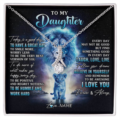 Alluring Beauty Necklace 14K White Gold Finish | 1 | Personalized To My Daughter Lion Necklace From Dad Father Every Day Laugh Love Live Daughter Birthday Graduation Christmas Customized Gift Box Message Card | siriusteestore
