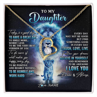 Forever Love Necklace 18K Yellow Gold Finish | 1 | Personalized To My Daughter Lion Necklace From Dad Father Every Day Laugh Love Live Daughter Birthday Graduation Christmas Customized Gift Box Message Card | siriusteestore