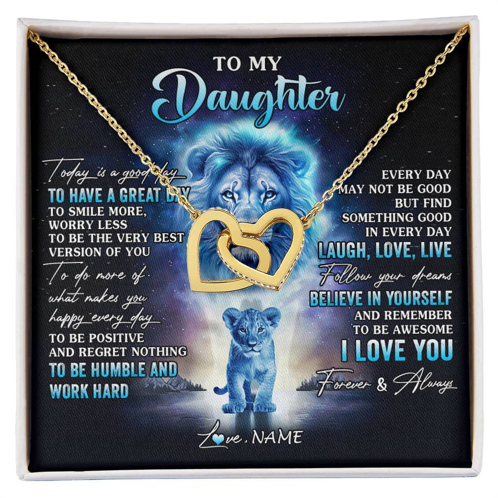 Interlocking Hearts Necklace 18K Yellow Gold Finish | 1 | Personalized To My Daughter Lion Necklace From Dad Father Every Day Laugh Love Live Daughter Birthday Graduation Christmas Customized Gift Box Message Card | siriusteestore
