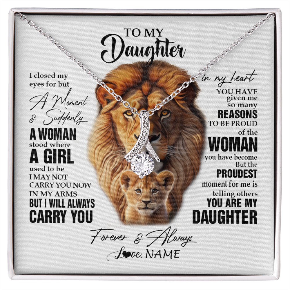 Alluring Beauty Necklace 14K White Gold Finish | 1 | Personalized To My Daughter Lion Necklace From Dad Father I Closed My Eyes Great Daughter Birthday Gifts Graduation Christmas Customized Gift Box Message Card | siriusteestore