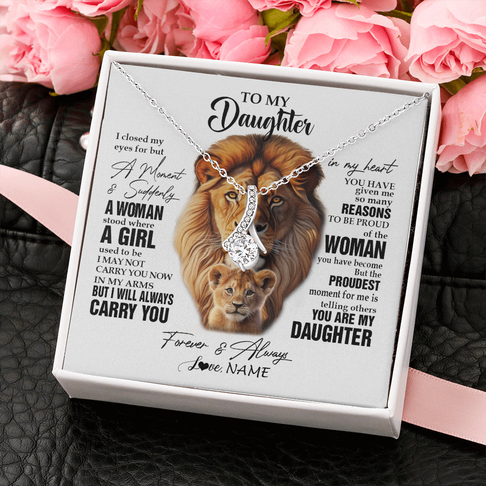 Alluring Beauty Necklace 14K White Gold Finish | 2 | Personalized To My Daughter Lion Necklace From Dad Father I Closed My Eyes Great Daughter Birthday Gifts Graduation Christmas Customized Gift Box Message Card | siriusteestore