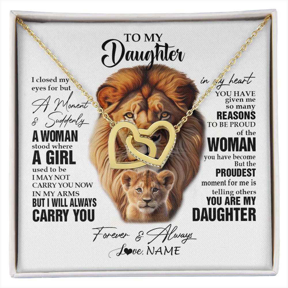 Interlocking Hearts Necklace 18K Yellow Gold Finish | 1 | Personalized To My Daughter Lion Necklace From Dad Father I Closed My Eyes Great Daughter Birthday Gifts Graduation Christmas Customized Gift Box Message Card | siriusteestore