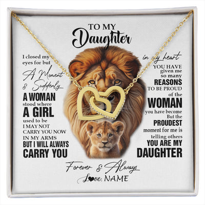 Interlocking Hearts Necklace 18K Yellow Gold Finish | 1 | Personalized To My Daughter Lion Necklace From Dad Father I Closed My Eyes Great Daughter Birthday Gifts Graduation Christmas Customized Gift Box Message Card | siriusteestore
