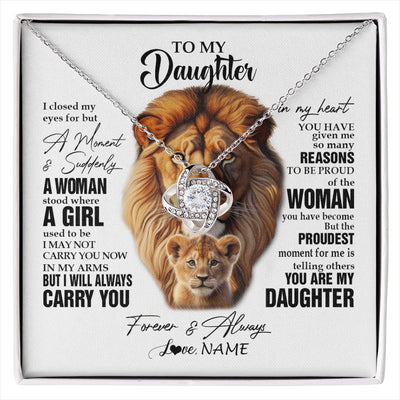Love Knot Necklace 14K White Gold Finish | 1 | Personalized To My Daughter Lion Necklace From Dad Father I Closed My Eyes Great Daughter Birthday Gifts Graduation Christmas Customized Gift Box Message Card | siriusteestore
