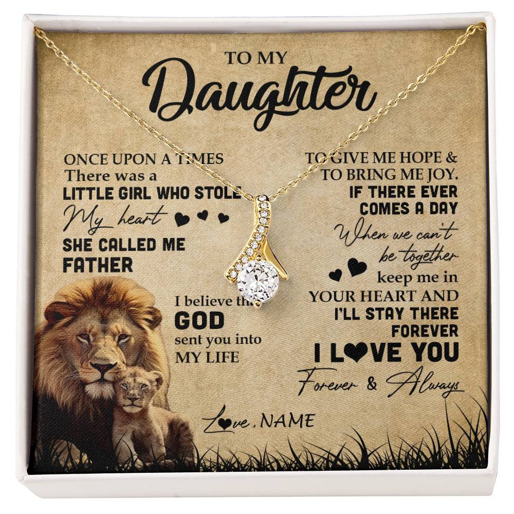 Alluring Beauty Necklace 18K Yellow Gold Finish | Personalized To My Daughter Lion Necklace From Dad Father I'll Stay There Forever Daughter Birthday Graduation Christmas Customized Gift Box Message Card | siriusteestore