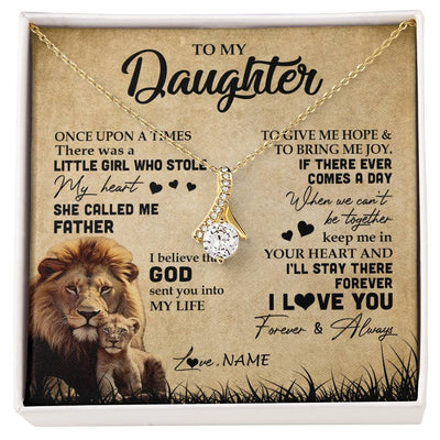 Alluring Beauty Necklace 18K Yellow Gold Finish | Personalized To My Daughter Lion Necklace From Dad Father I'll Stay There Forever Daughter Birthday Graduation Christmas Customized Gift Box Message Card | siriusteestore