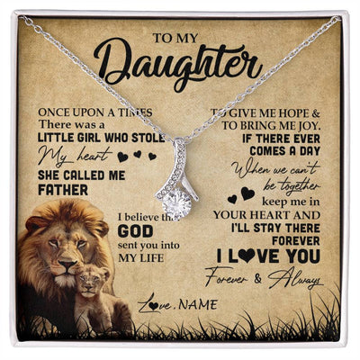 Alluring Beauty Necklace | Personalized To My Daughter Lion Necklace From Dad Father I'll Stay There Forever Daughter Birthday Graduation Christmas Customized Gift Box Message Card | siriusteestore