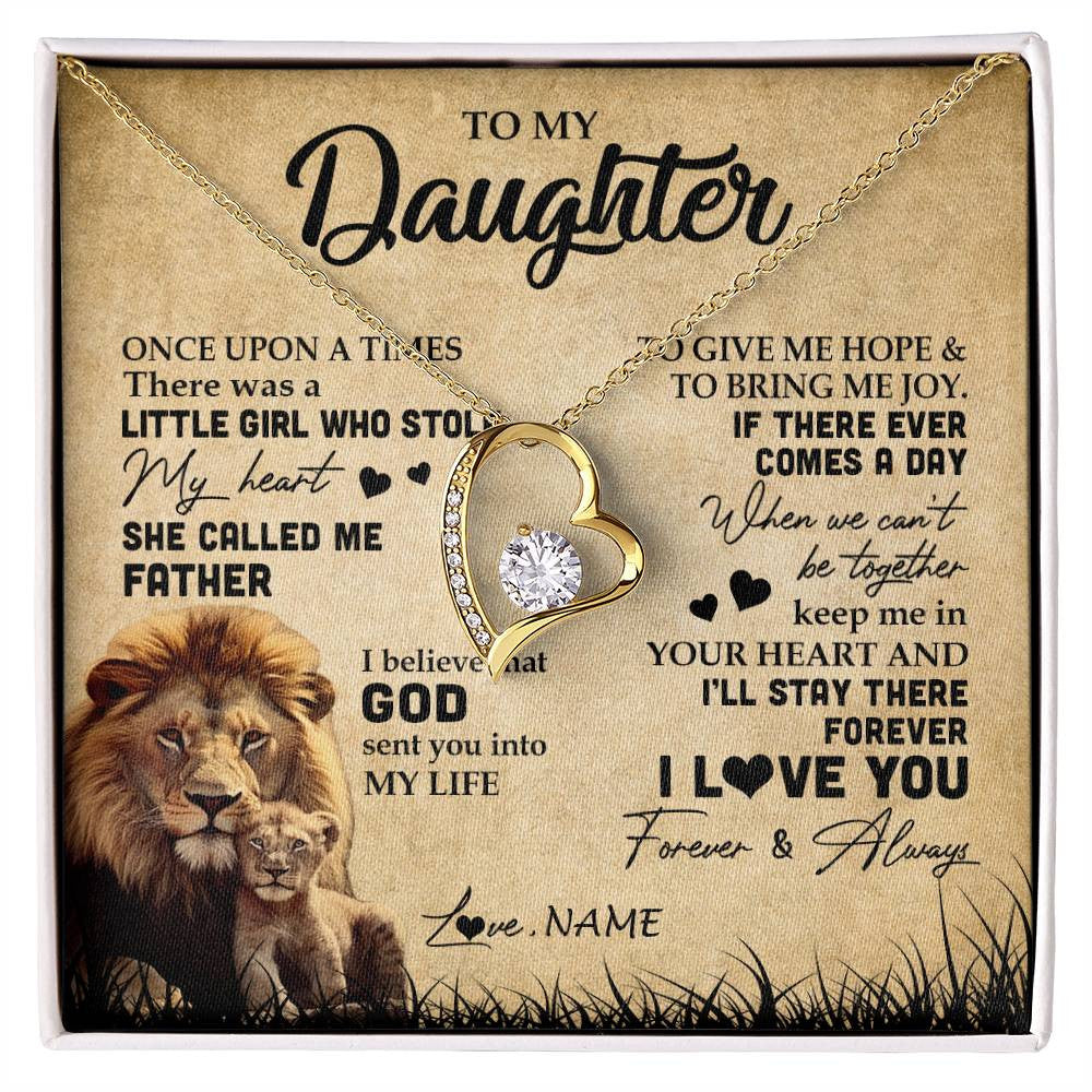 Forever Love Necklace 18K Yellow Gold Finish | Personalized To My Daughter Lion Necklace From Dad Father I'll Stay There Forever Daughter Birthday Graduation Christmas Customized Gift Box Message Card | siriusteestore
