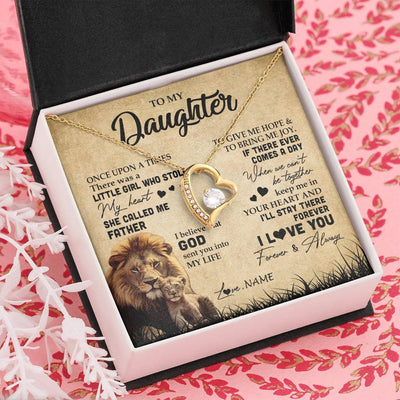 Forever Love Necklace 18K Yellow Gold Finish | Personalized To My Daughter Lion Necklace From Dad Father I'll Stay There Forever Daughter Birthday Graduation Christmas Customized Gift Box Message Card | siriusteestore
