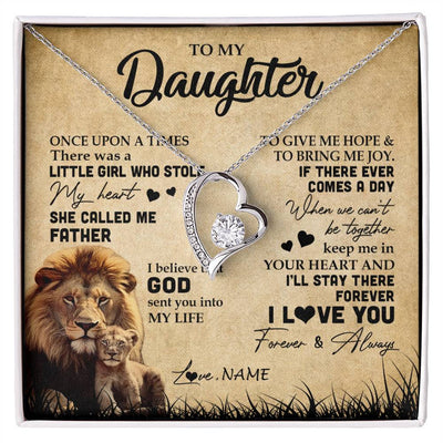 Forever Love Necklace | Personalized To My Daughter Lion Necklace From Dad Father I'll Stay There Forever Daughter Birthday Graduation Christmas Customized Gift Box Message Card | siriusteestore
