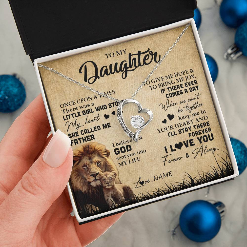 Forever Love Necklace | Personalized To My Daughter Lion Necklace From Dad Father I'll Stay There Forever Daughter Birthday Graduation Christmas Customized Gift Box Message Card | siriusteestore