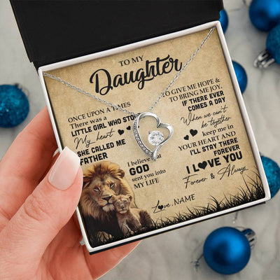 Forever Love Necklace | Personalized To My Daughter Lion Necklace From Dad Father I'll Stay There Forever Daughter Birthday Graduation Christmas Customized Gift Box Message Card | siriusteestore