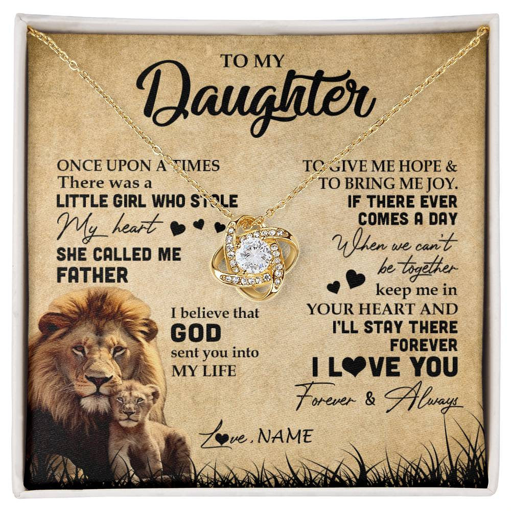 Love Knot Necklace 18K Yellow Gold Finish | Personalized To My Daughter Lion Necklace From Dad Father I'll Stay There Forever Daughter Birthday Graduation Christmas Customized Gift Box Message Card | siriusteestore