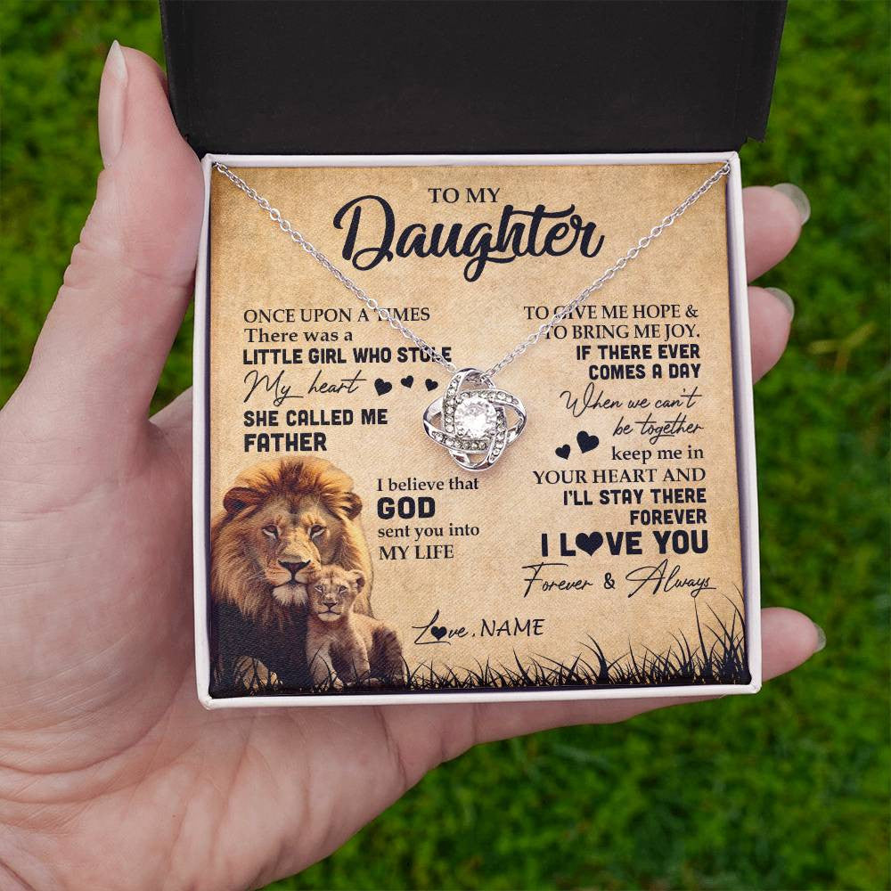 Love Knot Necklace | Personalized To My Daughter Lion Necklace From Dad Father I'll Stay There Forever Daughter Birthday Graduation Christmas Customized Gift Box Message Card | siriusteestore