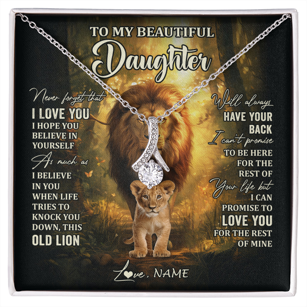 Alluring Beauty Necklace 14K White Gold Finish | 1 | Personalized To My Daughter Lion Necklace From Dad Father Never Forget That I Love You Daughter Birthday Graduation Christmas Customized Gift Box Message Card | siriusteestore