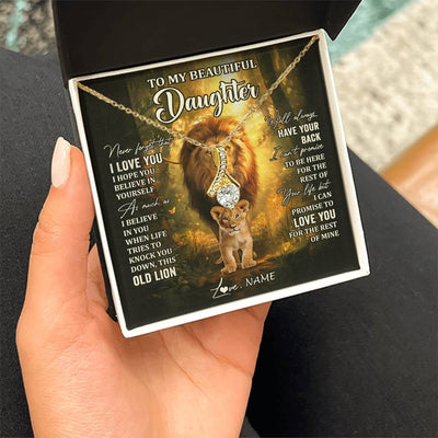 Alluring Beauty Necklace 18K Yellow Gold Finish | 2 | Personalized To My Daughter Lion Necklace From Dad Father Never Forget That I Love You Daughter Birthday Graduation Christmas Customized Gift Box Message Card | siriusteestore