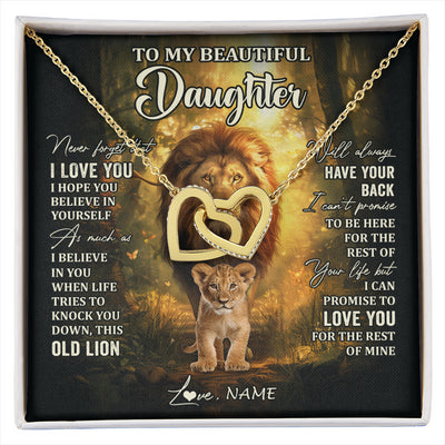 Interlocking Hearts Necklace 18K Yellow Gold Finish | 1 | Personalized To My Daughter Lion Necklace From Dad Father Never Forget That I Love You Daughter Birthday Graduation Christmas Customized Gift Box Message Card | siriusteestore