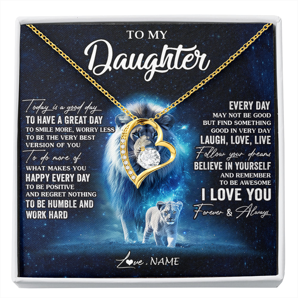 Forever Love Necklace 18K Yellow Gold Finish | 1 | Personalized To My Daughter Lion Necklace From Dad Father Today Is A Good Day Daughter Gifts Birthday Graduation Christmas Customized Gift Box Message Card | siriusteestore