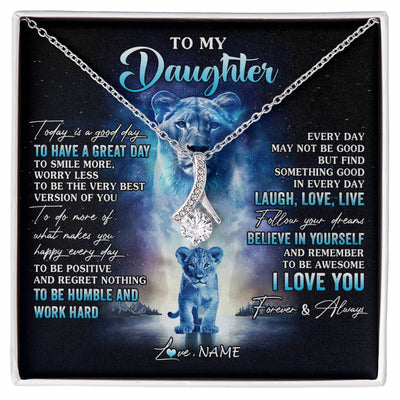Alluring Beauty Necklace 14K White Gold Finish | 1 | Personalized To My Daughter Lion Necklace From Mom Mother Every Day Laugh Love Live Daughter Birthday Graduation Christmas Customized Gift Box Message Card | siriusteestore